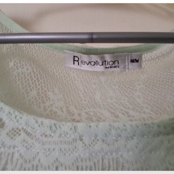 Revolution by Ricki's, Women's Lace T-Shirt, White with Pastel Aqua, Medium - Picture 2 of 11